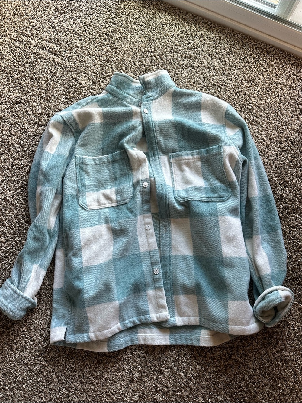 BDG Blue and White Plaid Fleece Shacket
